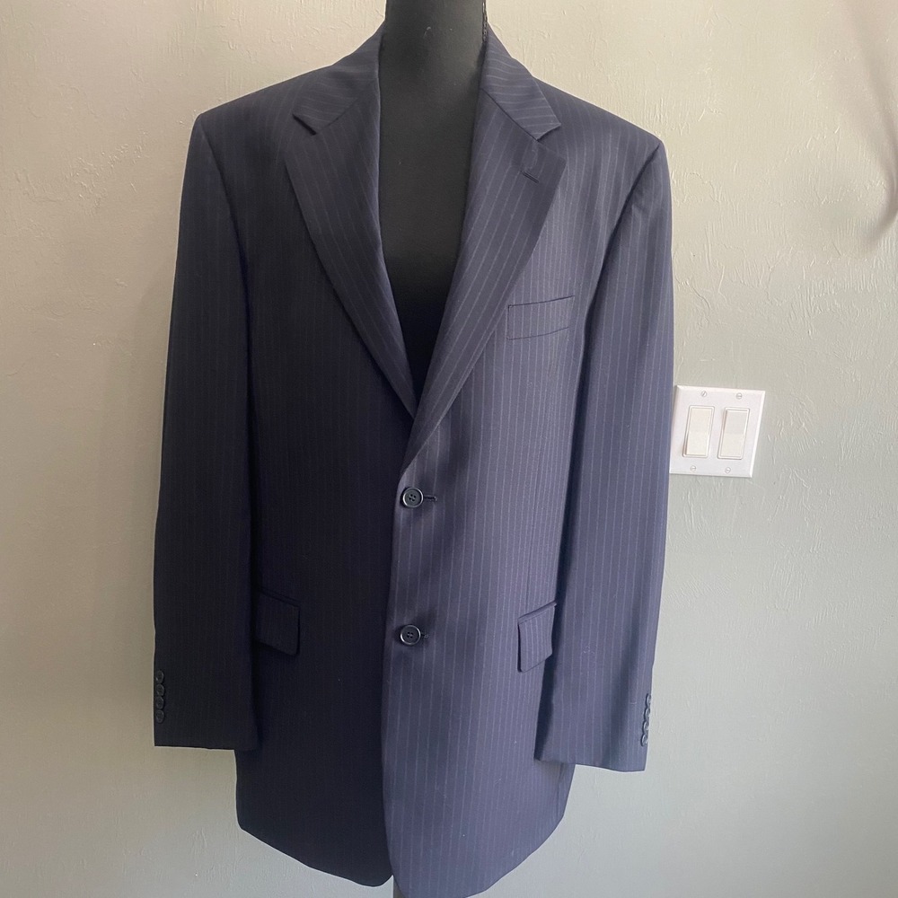 Barney New‎ York Mens Navy Blue Pinstripe 2 Piece Suit Two Button Blazer